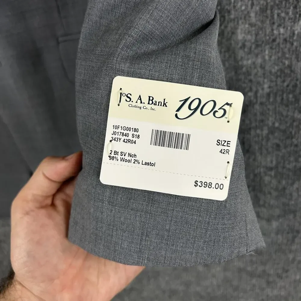 Jos A Bank Blazer Men 42R Gray 1905 Wool Stretch Tailored Fit Office Meetings